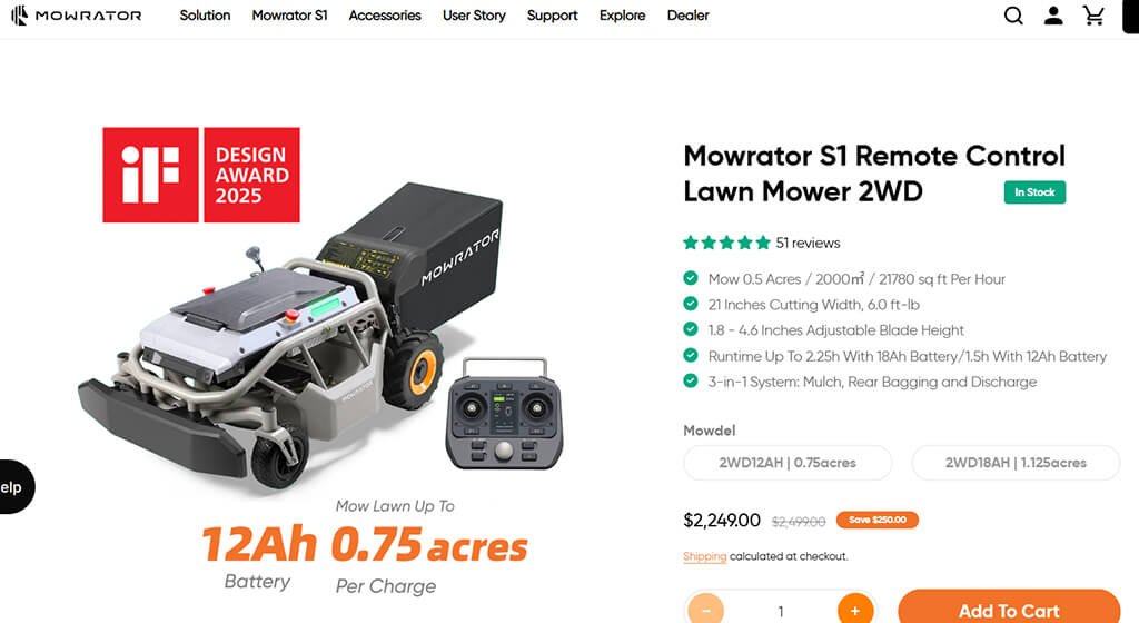 Mowrator S1 Remote Control Lawn Mower 2WD