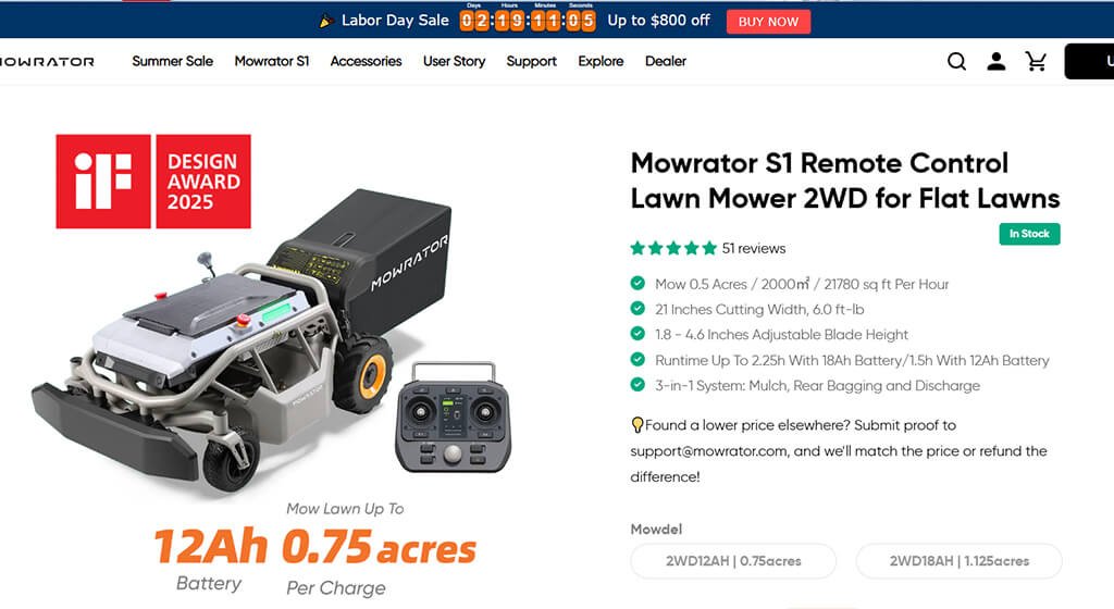 Chinese Remote Control Lawn Mowers Mowrator S1 Remote Control Lawn Mower 2WD